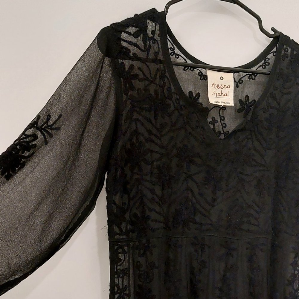 Meena Mahal Poetic Threads Black Sheer Embroidered Dress